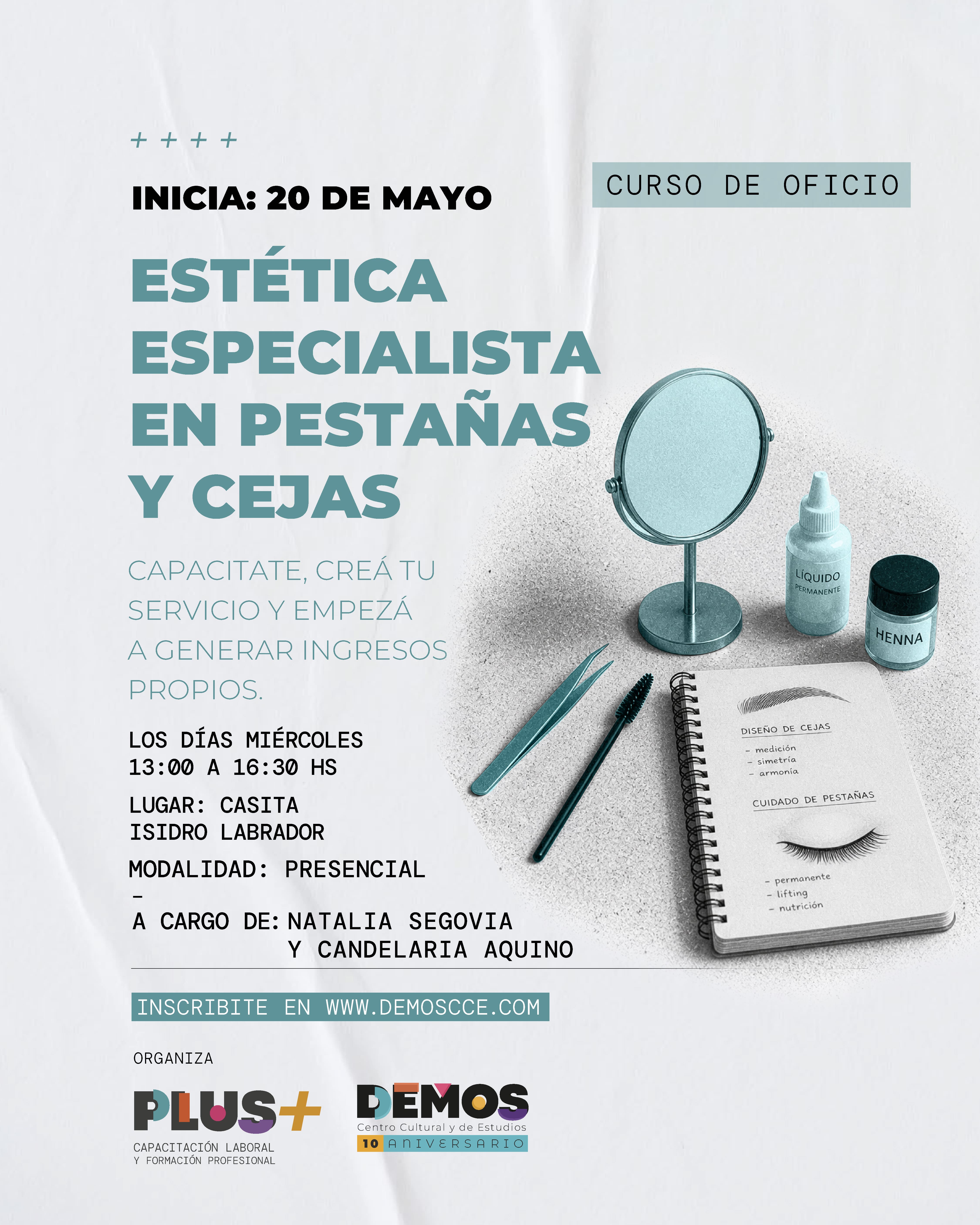 Taller CEJAS Y PESTAÑAS PARA EL EMPLEO EN ESTÉTICA  |  INSCRIPCIÓN CERRADA